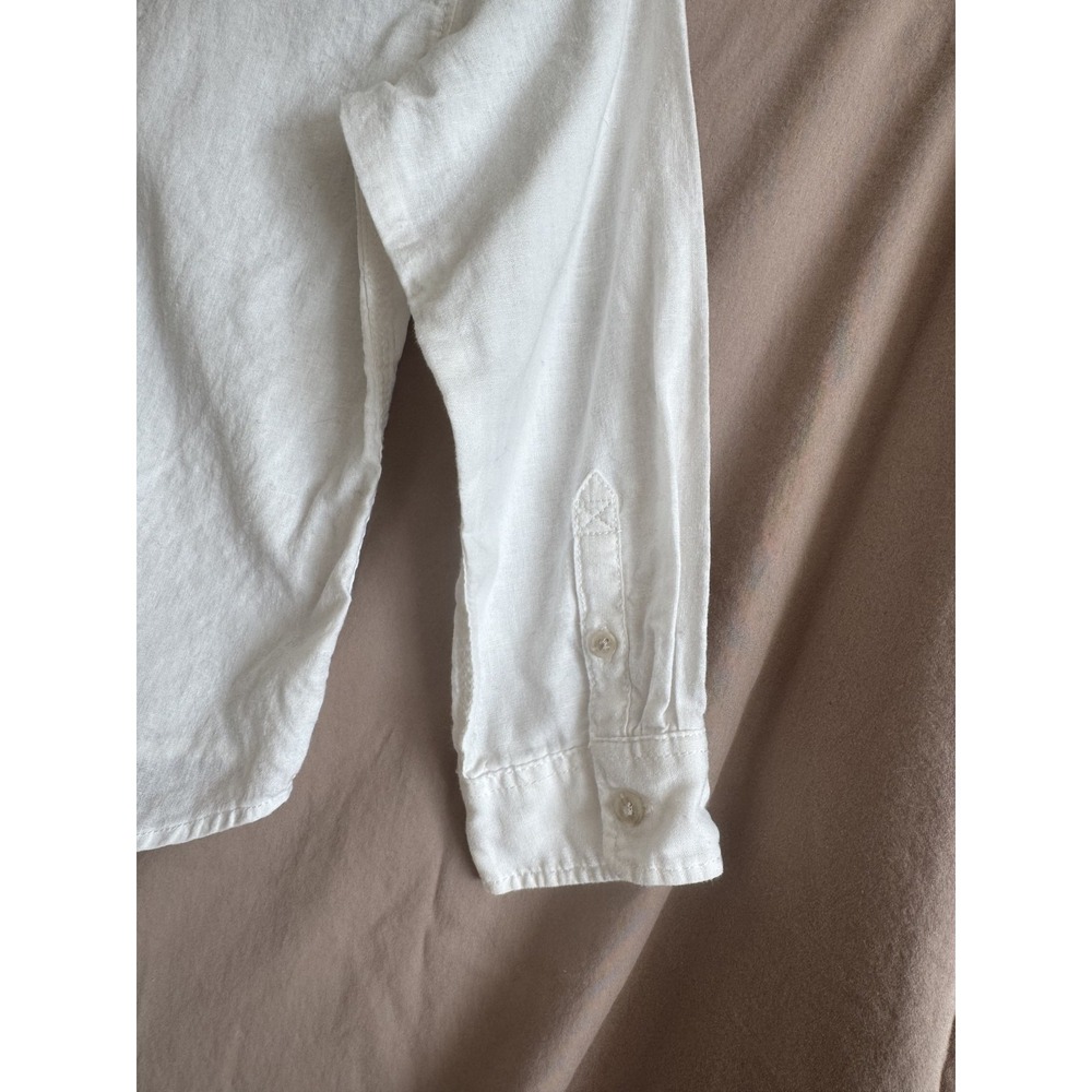 H&M Shirt Boys 6 White‎ Long Sleeve Linen Blend Henley Button Casual Pocket - Picture 6 of 9